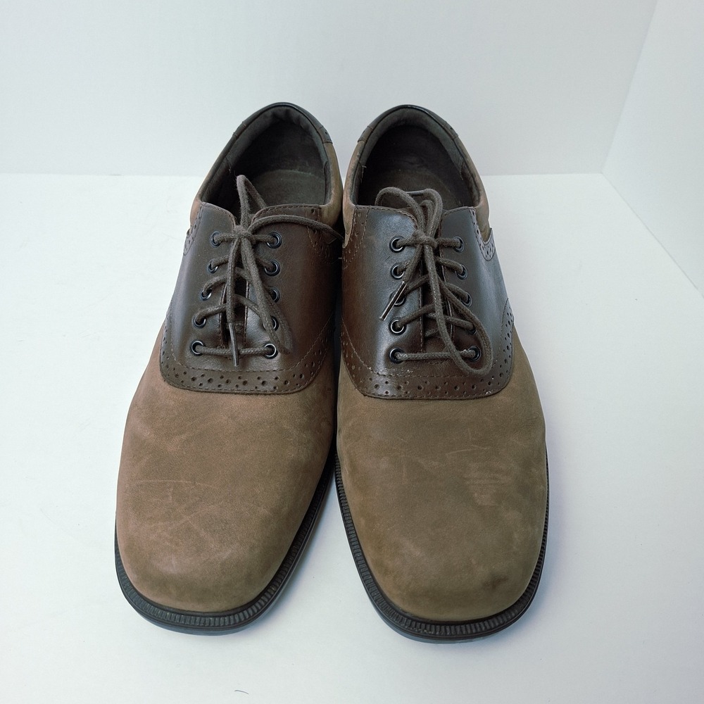 Rockport Men's 9W Leather Suede Brogue Saddle Dress Shoes Square toe Oxford